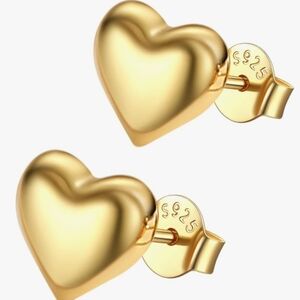 Gold Plated 925 Heart Stud Earrings - Women's Jewelry